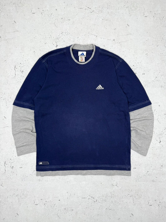 Adidas Y2K Vintage Langarm Shirt Sweater Blau Grau M - MonkeysVintage