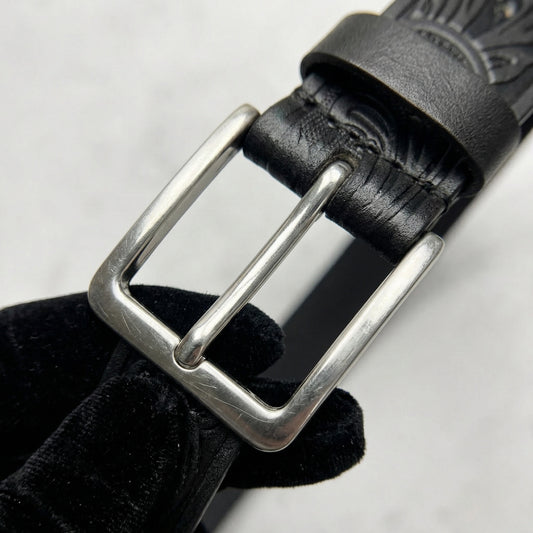 "Waves" Streetwear schwarzer Ledergürtel mit Monogramm Prägung Y2K