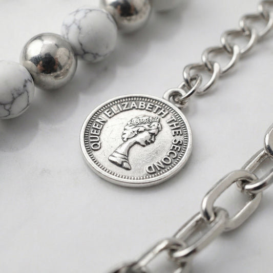 "Elizabeth" Streetwear Silber Hosenkette mit Marmor Perlen Y2K Pants Chain