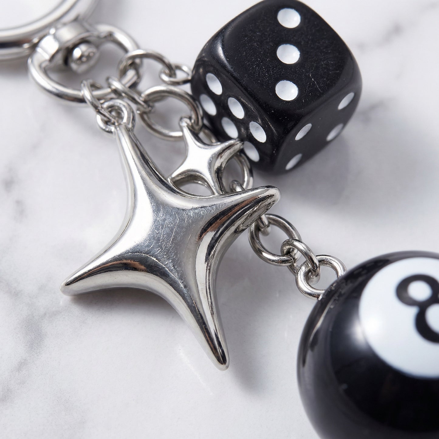"Lucky Charm" Streetwear Silber Anhänger Billard Würfel Stern Charm Y2K