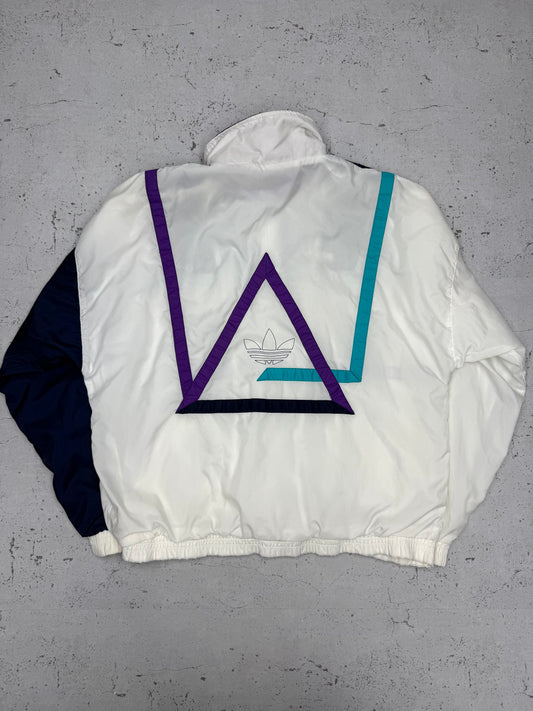 Adidas vintage 90s Trackjacket Windbreaker Jacke asbtrakt weiß S
