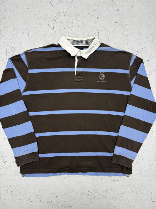 Grand Chelem vintage Rugbyshirt langarm Polo braun blau gestreift XL