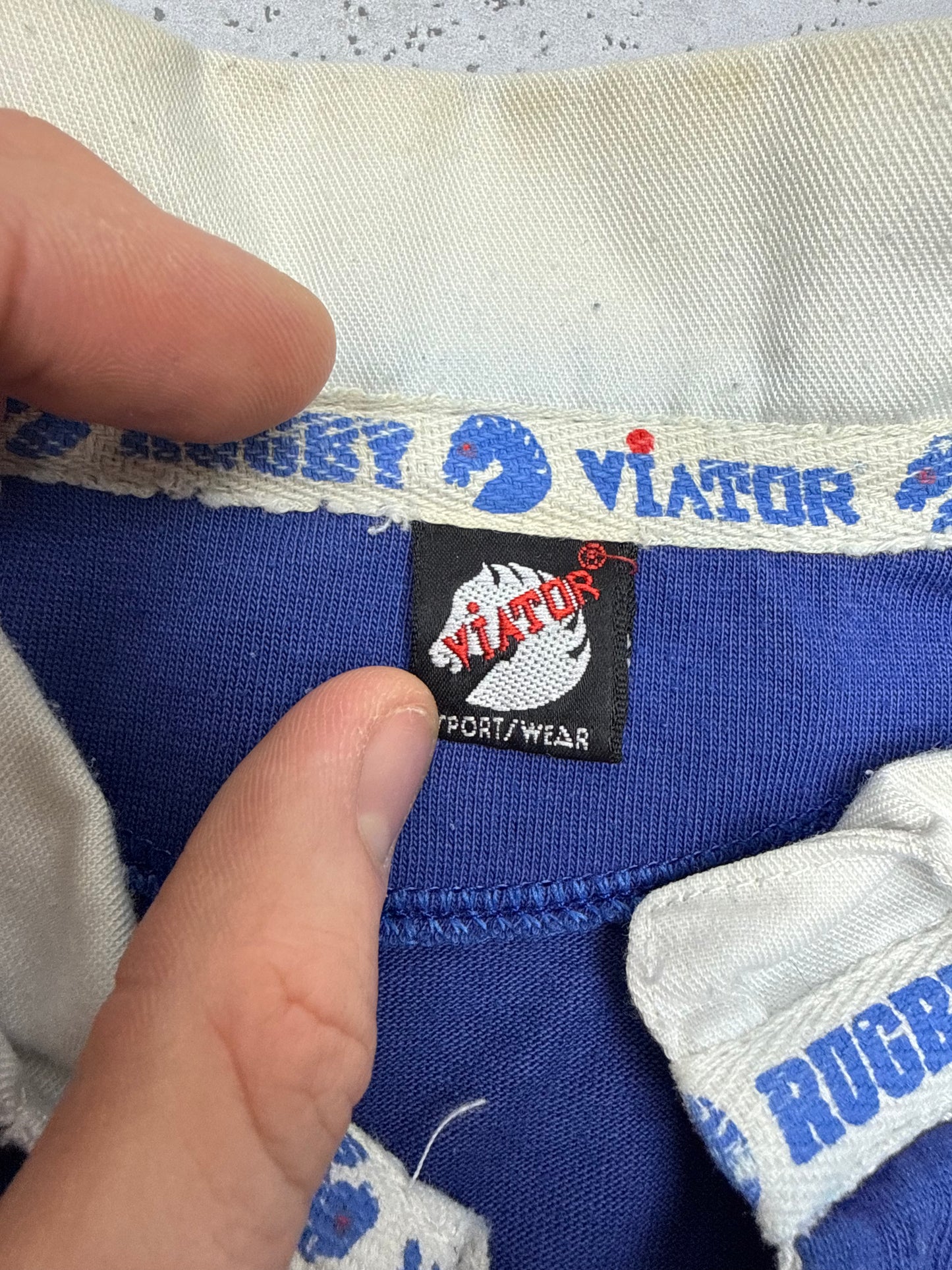 Viator vintage Segafredo Zanetti C.R. Liceo Frances Madrid Rugbyshirt langarm Polo blau L
