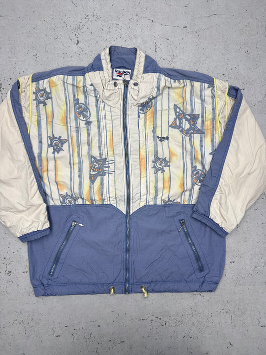 Reebok vintage Windbreaker Jacke 80s Abstrakt ART blau S