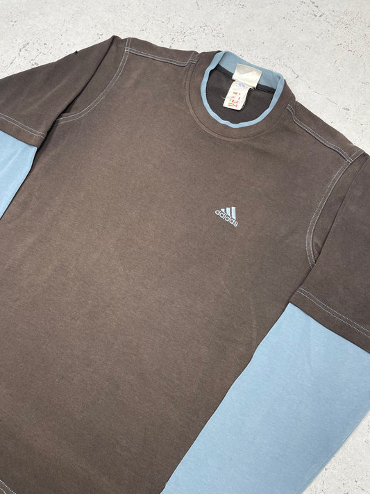 Adidas Vintage langarm Shirt longsleeve Braun Blau L - MonkeysVintage