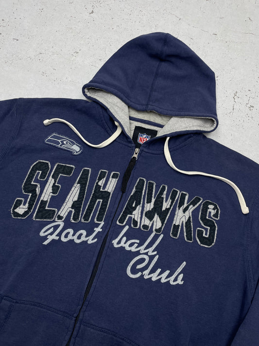 NFL Seahawks Vintage Zipper Kapuzenjacke Blau Grau XL - MonkeysVintage