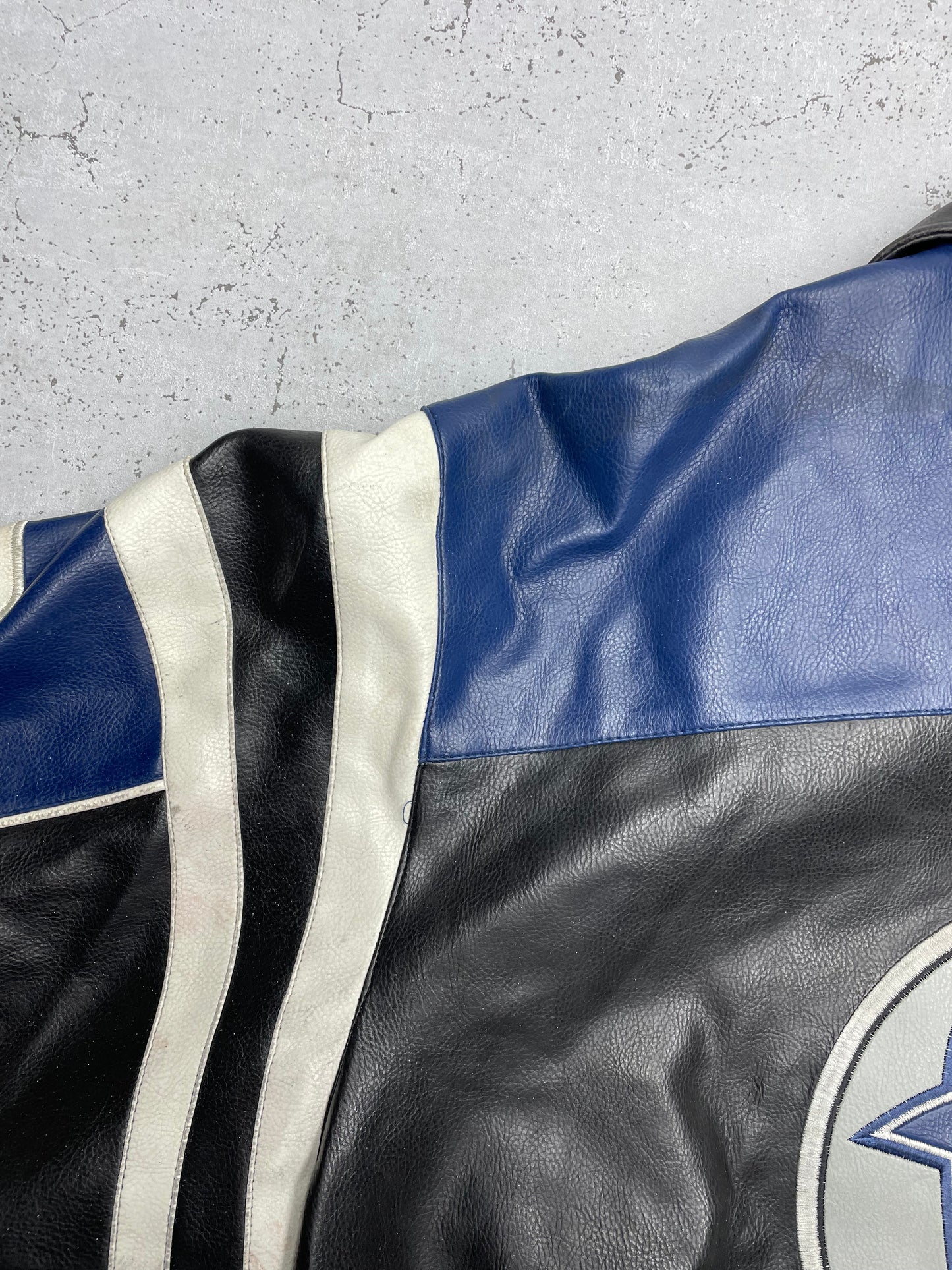 NFL Dallas Cowboys Vintage Lederjacke Collegejacke blau schwarz XL - MonkeysVintage