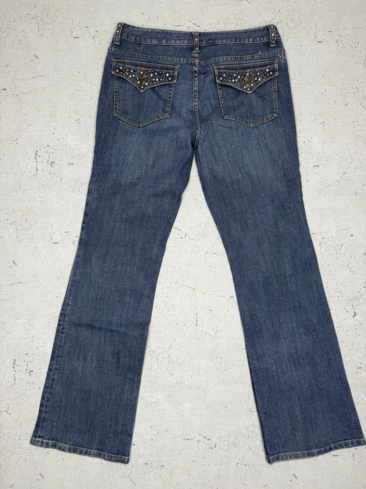 Harley Davidson Y2K Vintage Low Waist Flared Jeans Blau L - MonkeysVintage