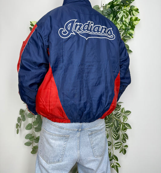 MLB Indians Vintage Wendejacke Fleece Blau Rot L - MonkeysVintage