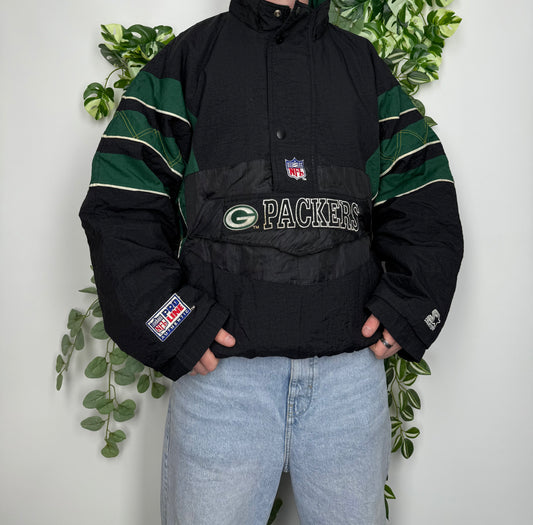 NFL Starter Packers Vintage Jacke Big Logo Grün Schwarz XXL - MonkeysVintage