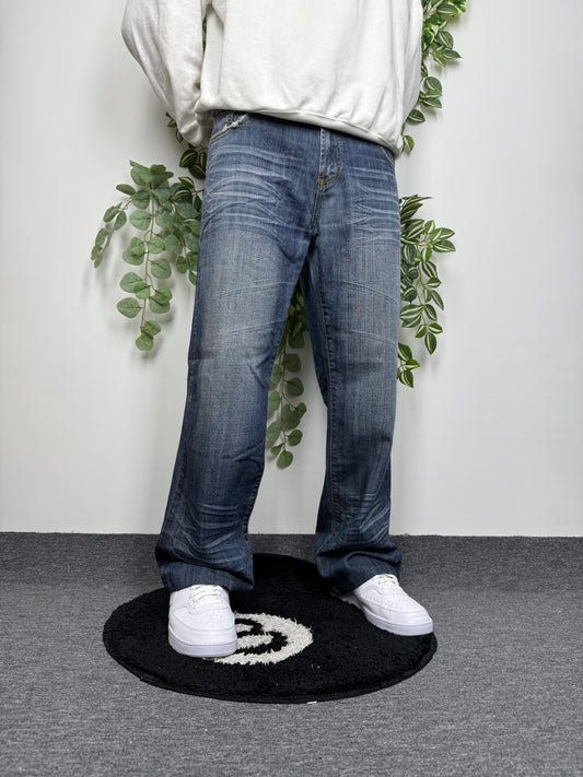 H.G.B Vintage Baggy Y2K Embroidery Hip Hop Jeans Blau W38 L32 - MonkeysVintage