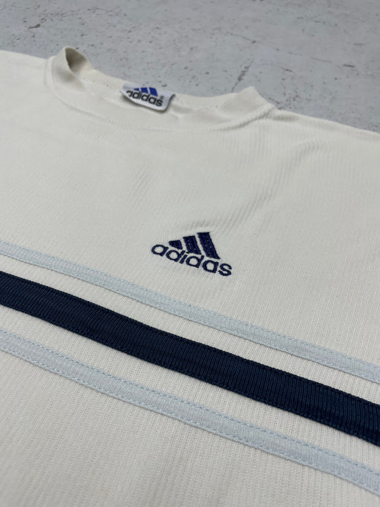 Adidas vintage dünner Sweatshirt langarm Shirt weiß blau M