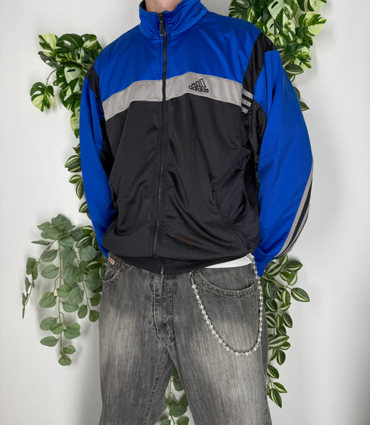 Adidas vintage big Logo Trackjacket Zipper Jacke blau schwarz L