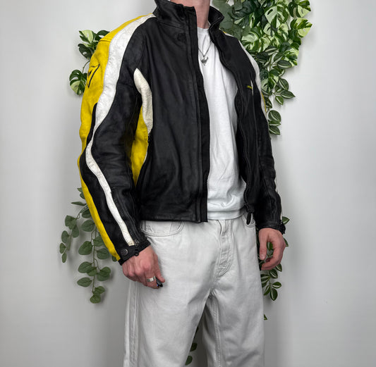 Dainese Vintage Lederjacke Mottoradjacke schwarz gelb M - MonkeysVintage