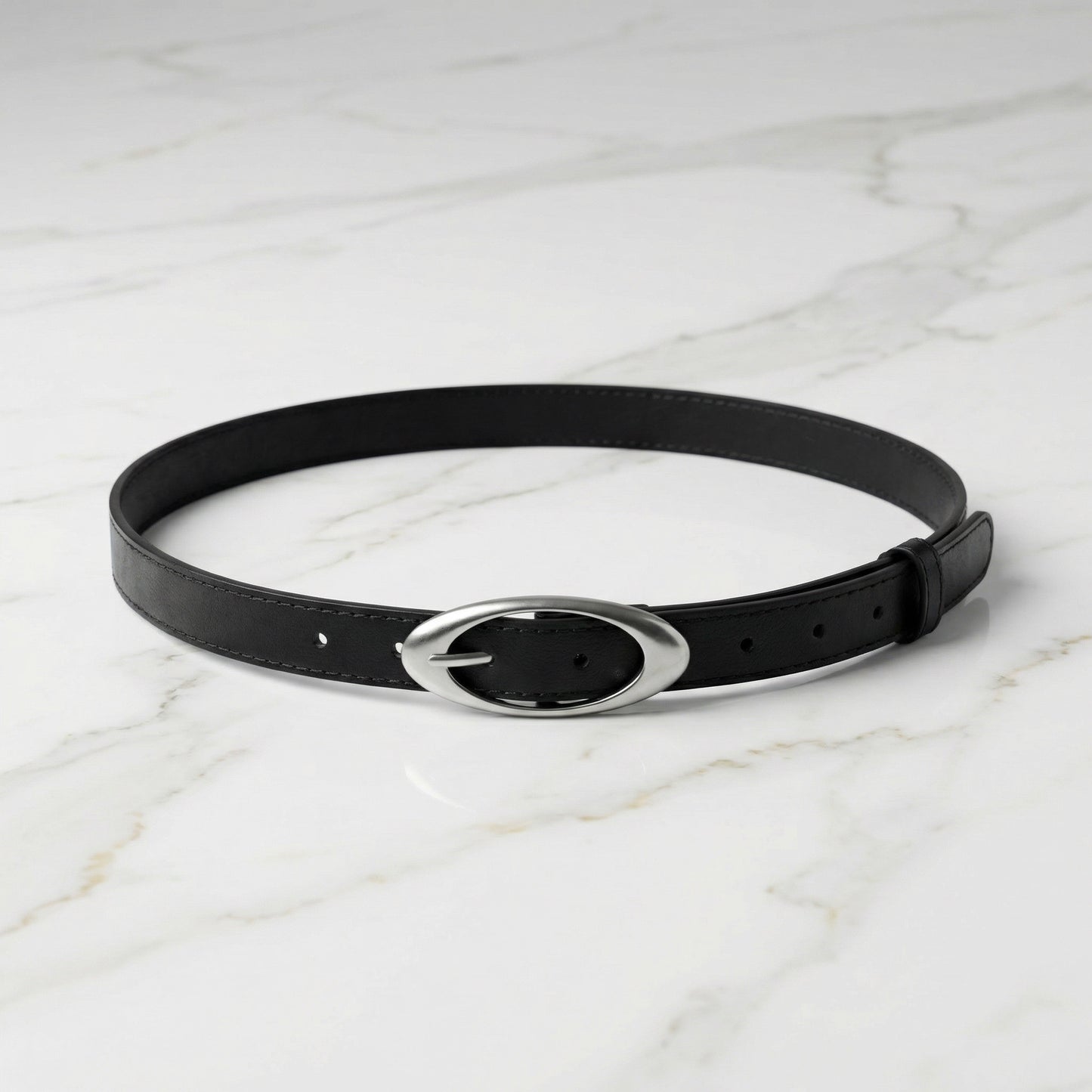 "Ellipse" Streetwear koreanischer schwarzer Gürtel mit Silber ovaler Schnalle Belt Y2K