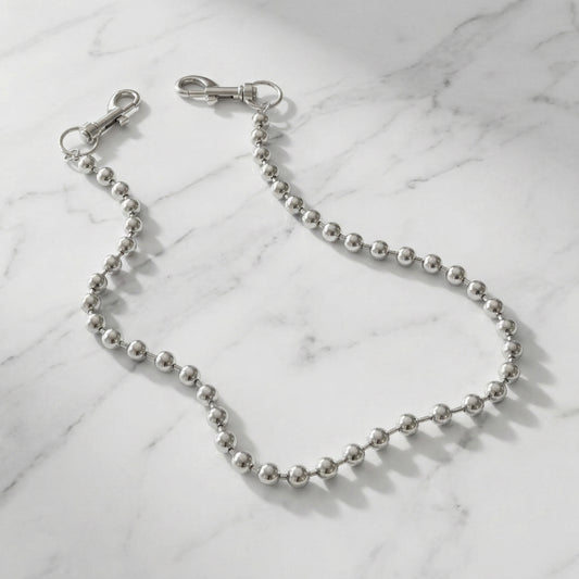 "Chrome Pulse" Streetwear silber Hosenkette mit Silber Perlen Y2K Pants Chain