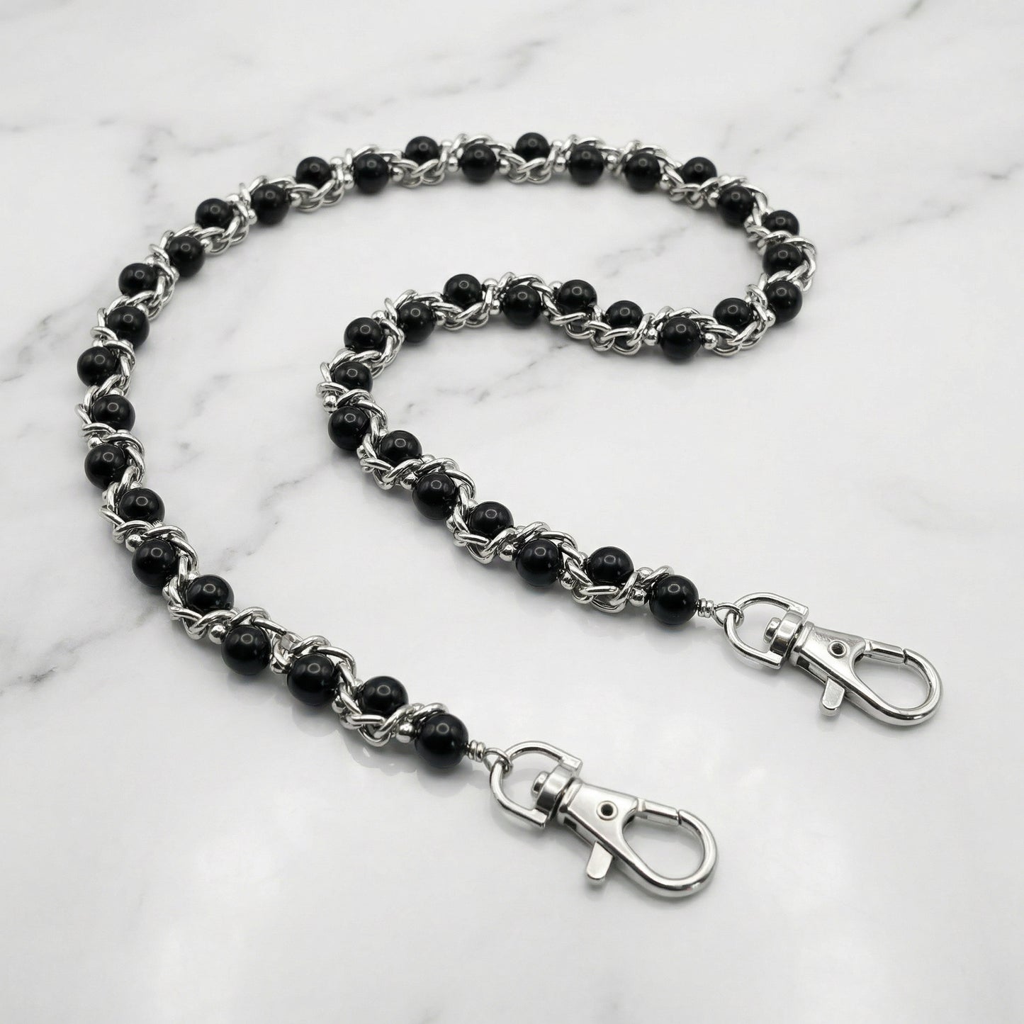 "Black Pearl" Y2K Silber Hosenkette Pants Chain Streetwear mit schwarzen Perlen