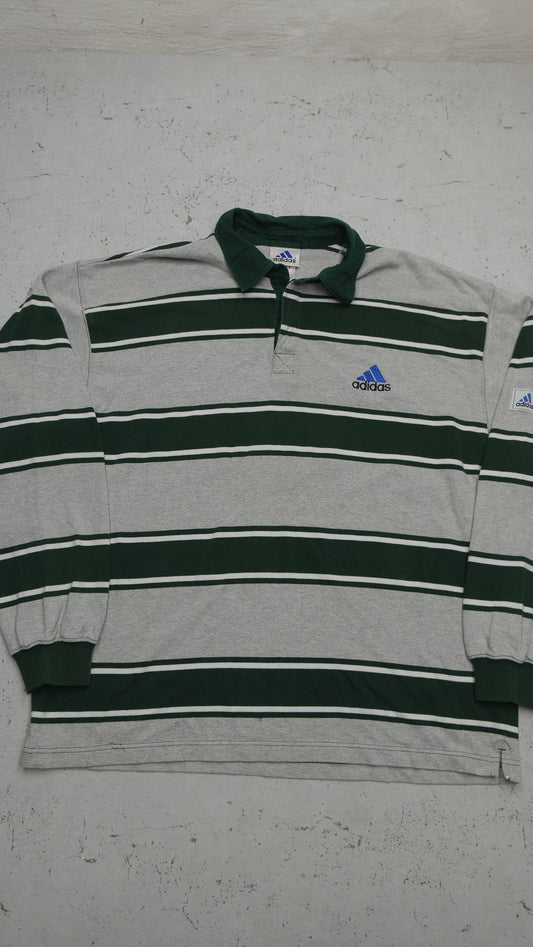 Adidas Vintage Rugby Poloshirt in Grau/Grün, Vorderansicht