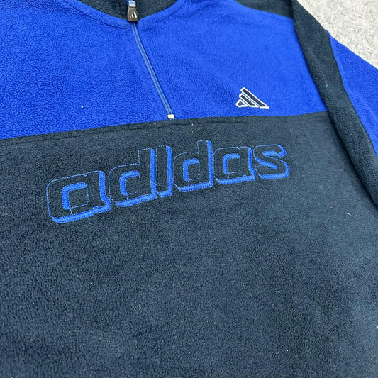 Adidas vintage big Logo embroidery Fleece Jacke Zipper blau S
