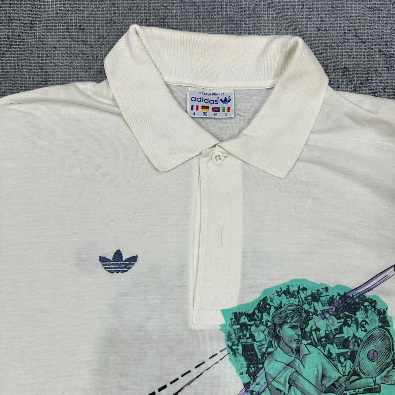 Stefan Edberg x Adidas vintage 80s Polo Shirt T-Shirt Tee Hemd weiß Bunt RARE M