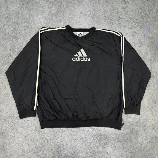 Adidas vintage 90s big Logo Varsity Jacke Sweatshirt Nylon Windbreaker schwarz XXL