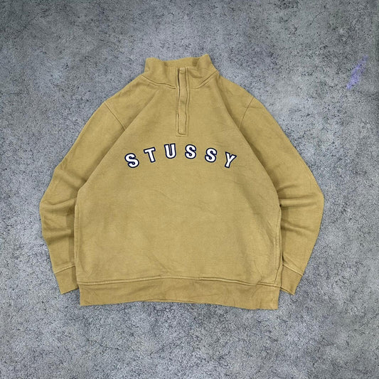 Stüssy Stussy vintage big Logo Sweatshirt Zip Sweater streetwear beige S