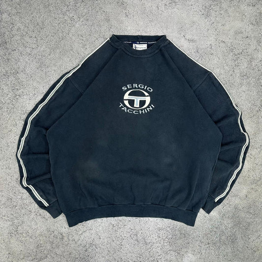 Sergio Tacchini vintage Sweatshirt Sweater Crewneck big logo embroidery oversized Streetwear blau L