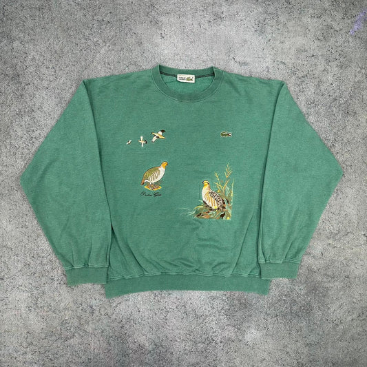 Lacoste vintage 80s 90s Sweatshirt Knitwear Sweater Crewneck Polo Stoff embroidery Vogel L