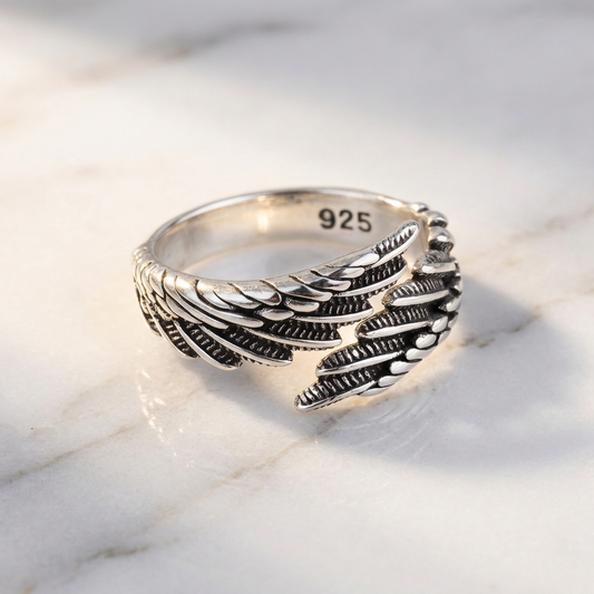 "Eros" Streetwear 925 Silber Ring Flügel größenverstellbar Y2K