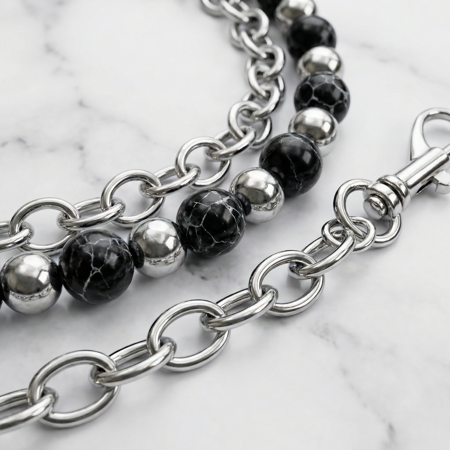 "Elizabeth" Streetwear Silber Hosenkette mit Marmor Perlen Y2K Pants Chain