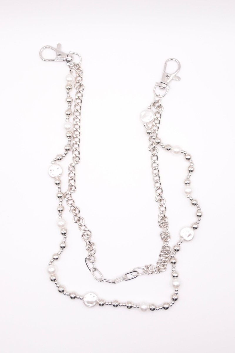 "Twin Orbit" Doppelreihige Hosenkette mit Perlen und Metall - Details - MonkeysVintage