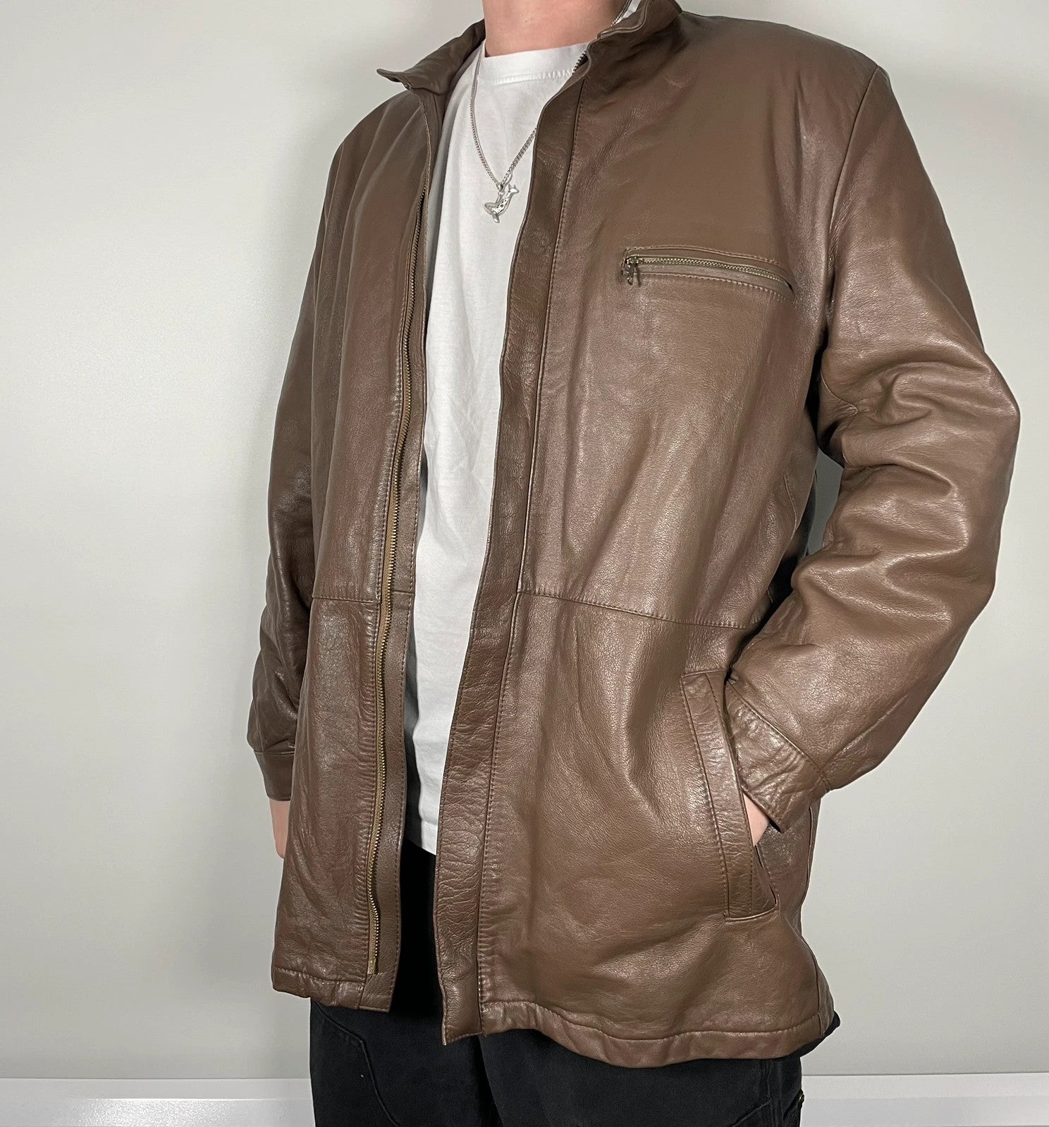 Vintage Leder Jacke Mantel Parka M - MonkeysVintage