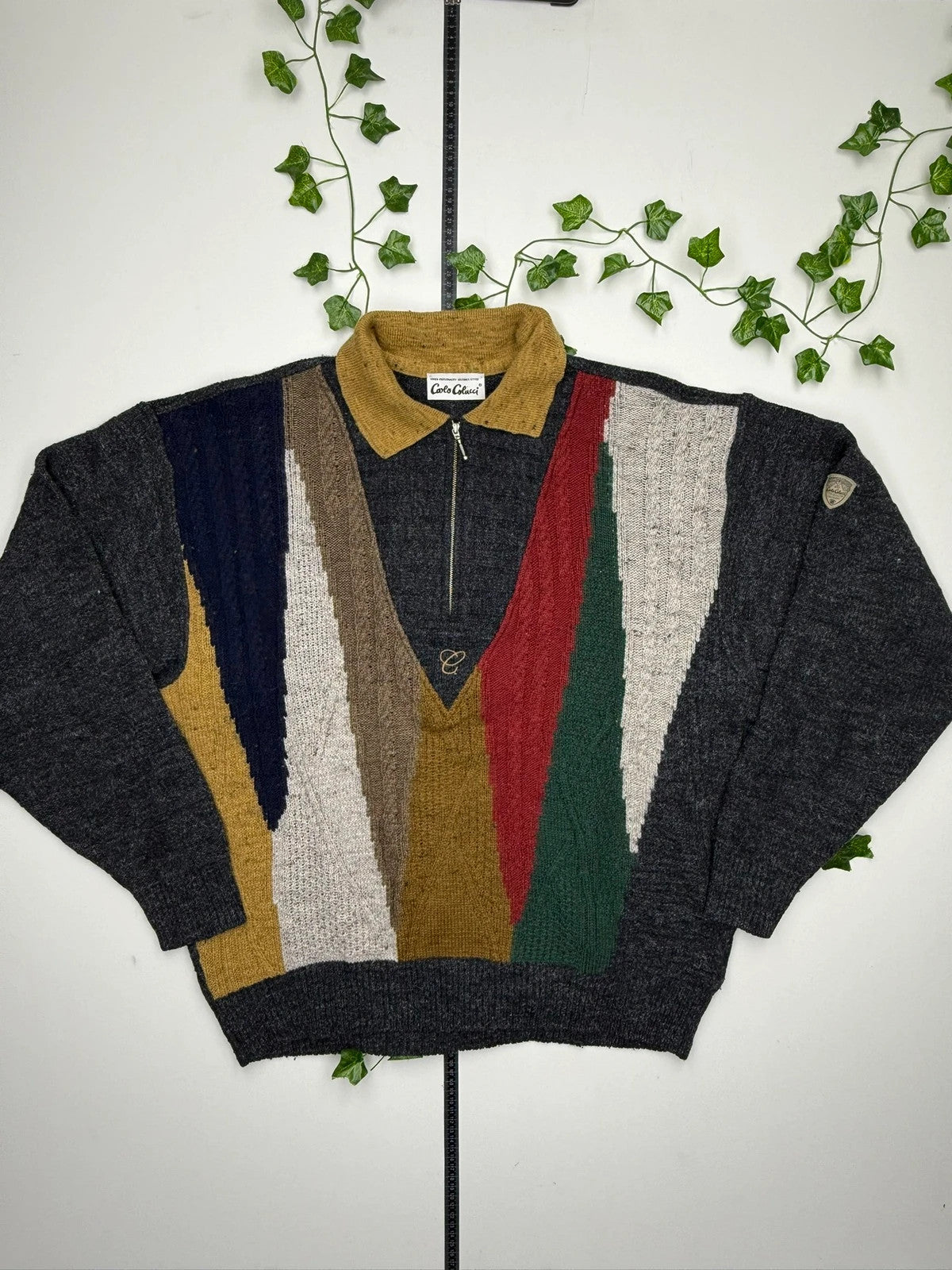 Carlo Colucci Vintage Wolle Strick Zipper Sweatshirt L - MonkeysVintage