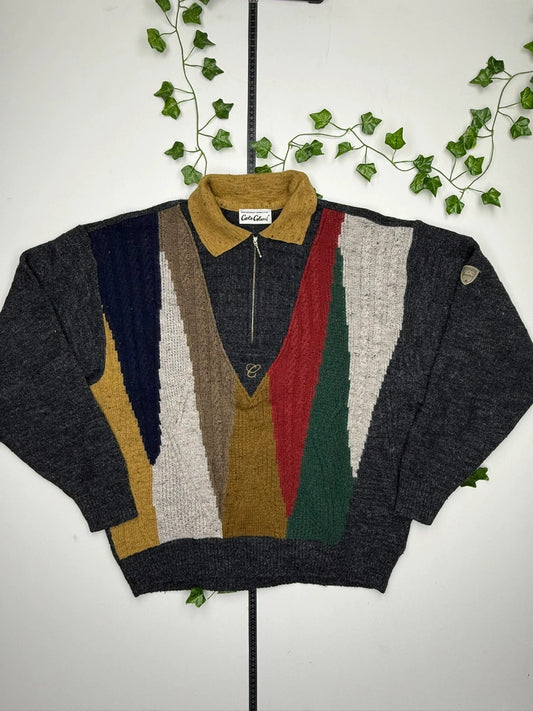 Carlo Colucci Vintage Wolle Strick Zipper Sweatshirt L - MonkeysVintage