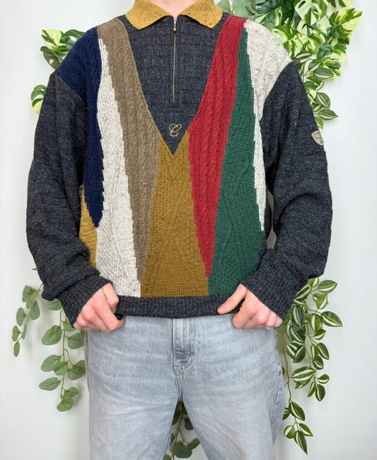 Carlo Colucci Vintage Wolle Strick Zipper Sweatshirt L - MonkeysVintage