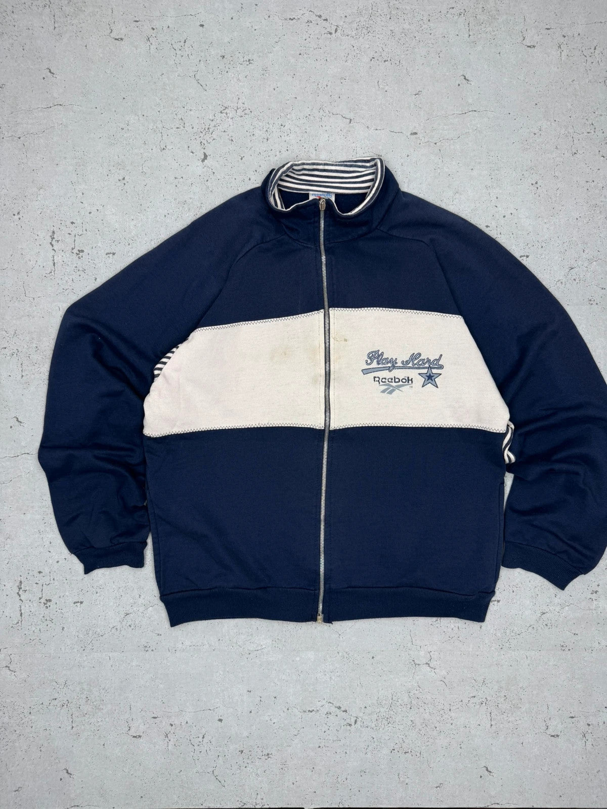 Reebok Vintage Zipper Sweatshirt Blau Weiß L - MonkeysVintage