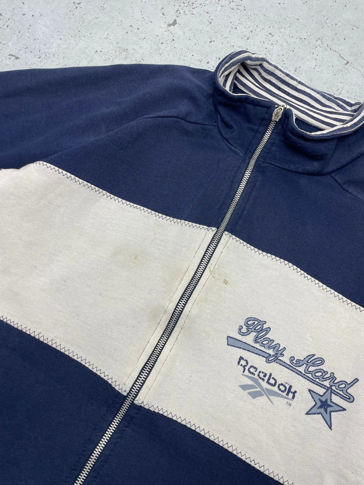 Reebok Vintage Zipper Sweatshirt Blau Weiß L - MonkeysVintage