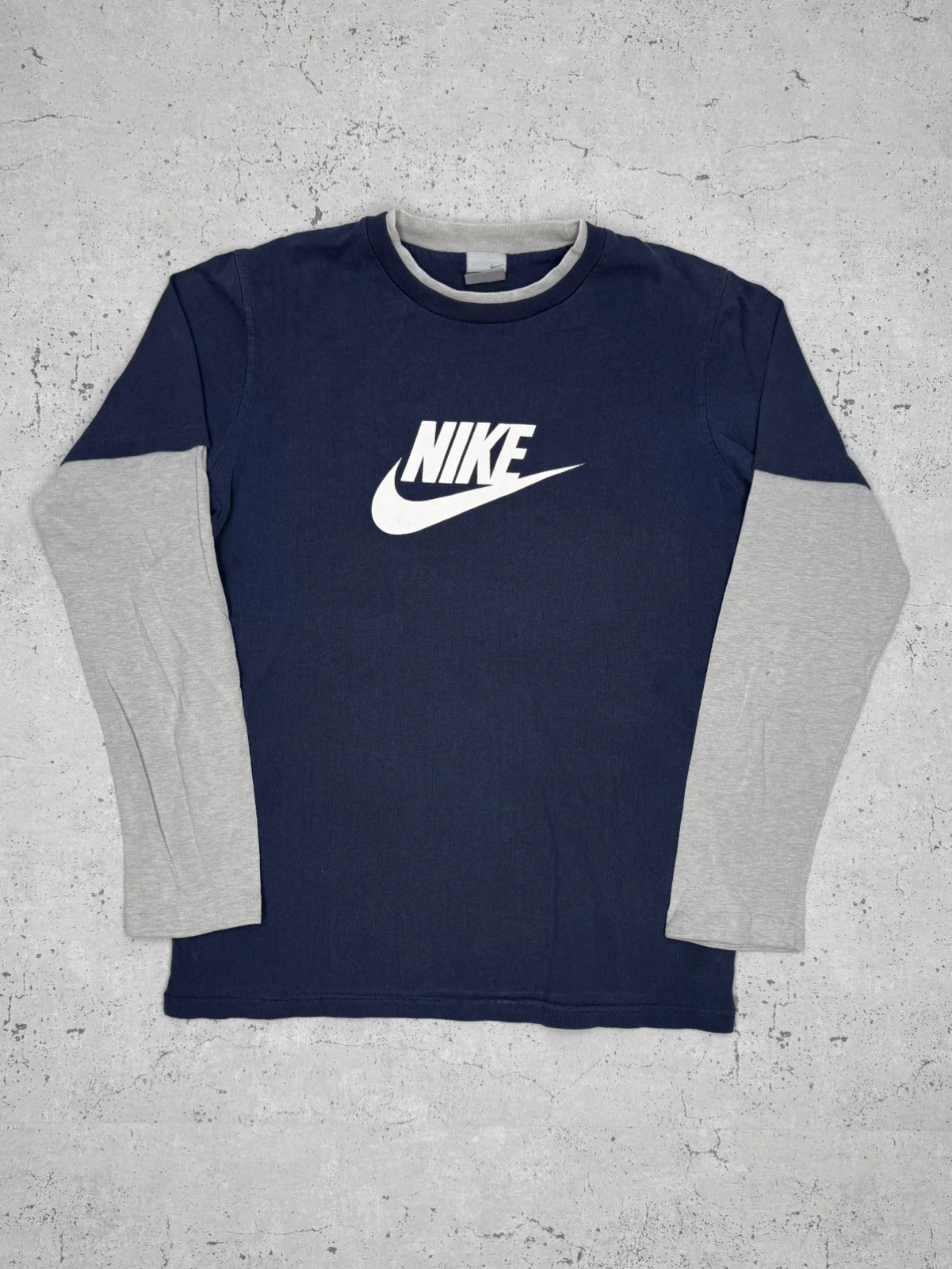 Nike Vintage Y2K Longsleeve langarm Shirt Grau Blau M - MonkeysVintage
