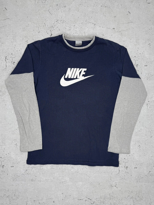 Nike Vintage Y2K Longsleeve langarm Shirt Grau Blau M - MonkeysVintage