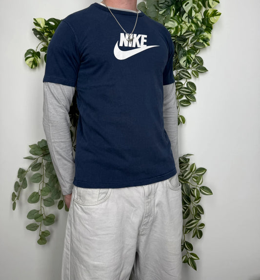 Nike Vintage Y2K Longsleeve langarm Shirt Grau Blau M - MonkeysVintage