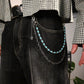 "Blue Reign" - Silberne Hosenkette mit türkisfarbenen Perlen - stylisches Accessoire Y2K