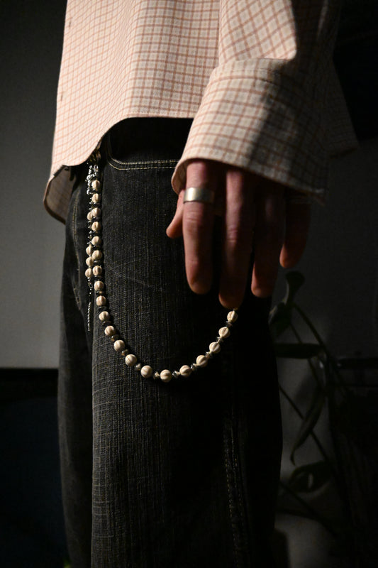 "Faithline" Vintage Style Hosenkette mit Perlen & Jesus-Medaille Kreuz – Streetwear Accessoire