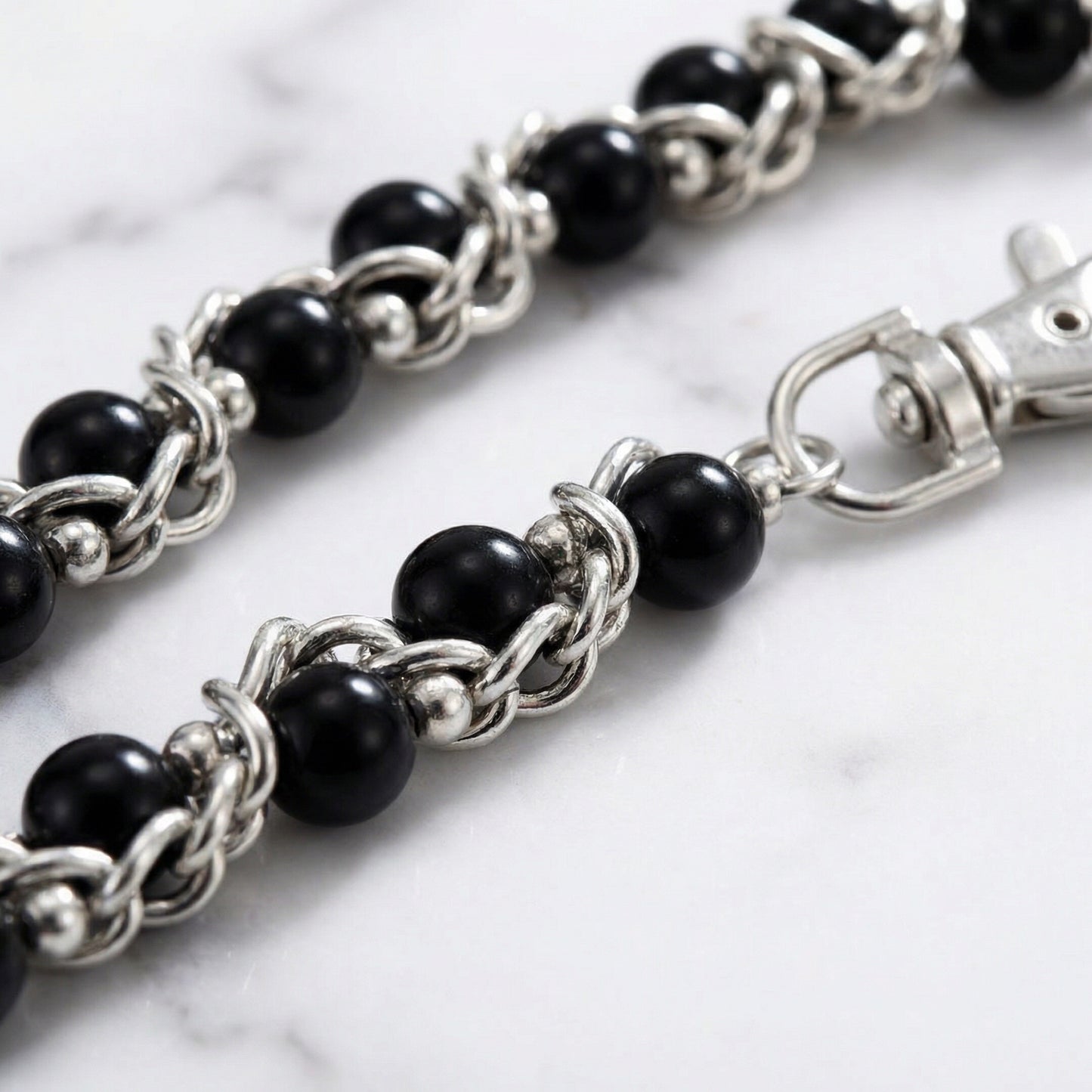 "Black Pearl" Y2K Silber Hosenkette Pants Chain Streetwear mit schwarzen Perlen