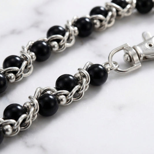 "Black Pearl" Y2K Silber Hosenkette Pants Chain Streetwear mit schwarzen Perlen