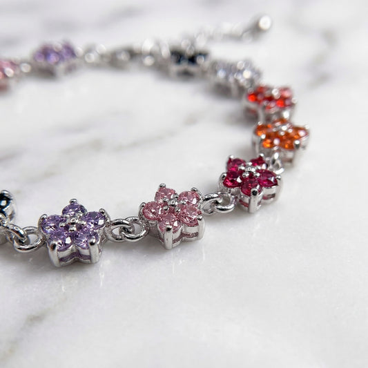 "Flowers" Streetwear Halskette Armband Silber mit Strass Details Iced Out Hip Hop
