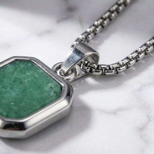 "Gem Stone" Streetwear silber Halskette mit Schmuckstein Gem Necklace grün weiß schwarz