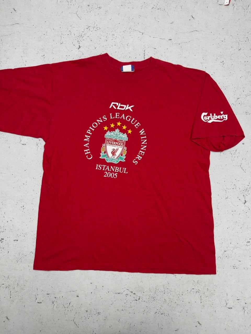 Reebok Liverpool FC Istanbul 2005 T-Shirt rot Carlsberg Print am Ärmel