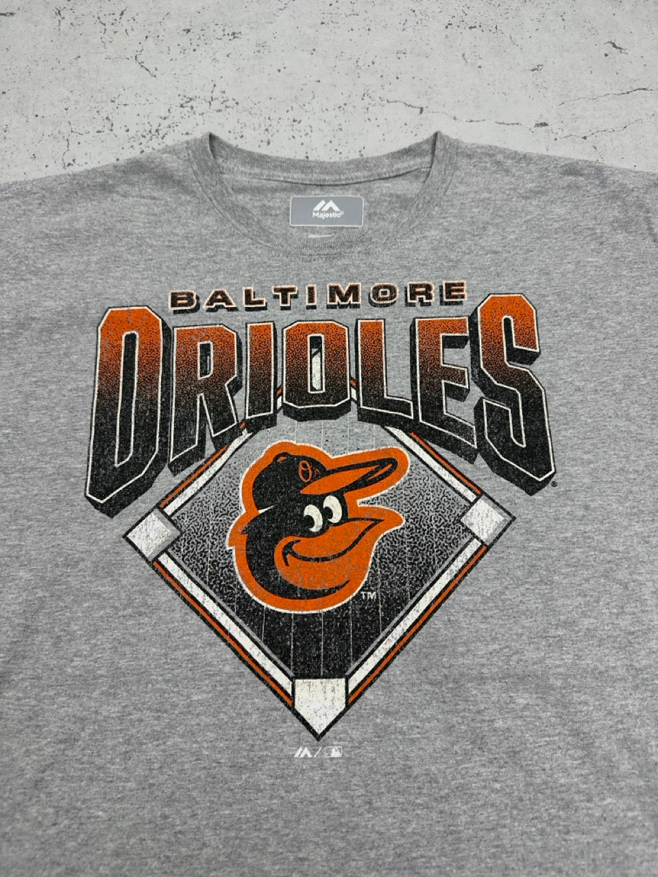 Majestic MLB Baltimore Orioles T-Shirt grau meliert Print Detail