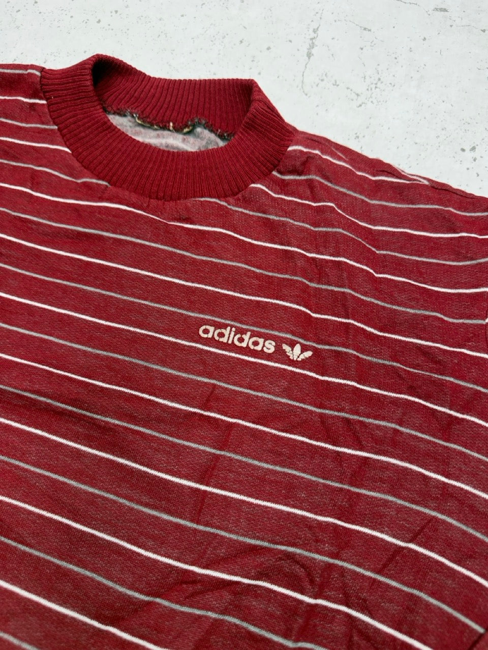 Adidas Trefoil Streifen Sweatshirt bordeaux Zustand Detail Kragen