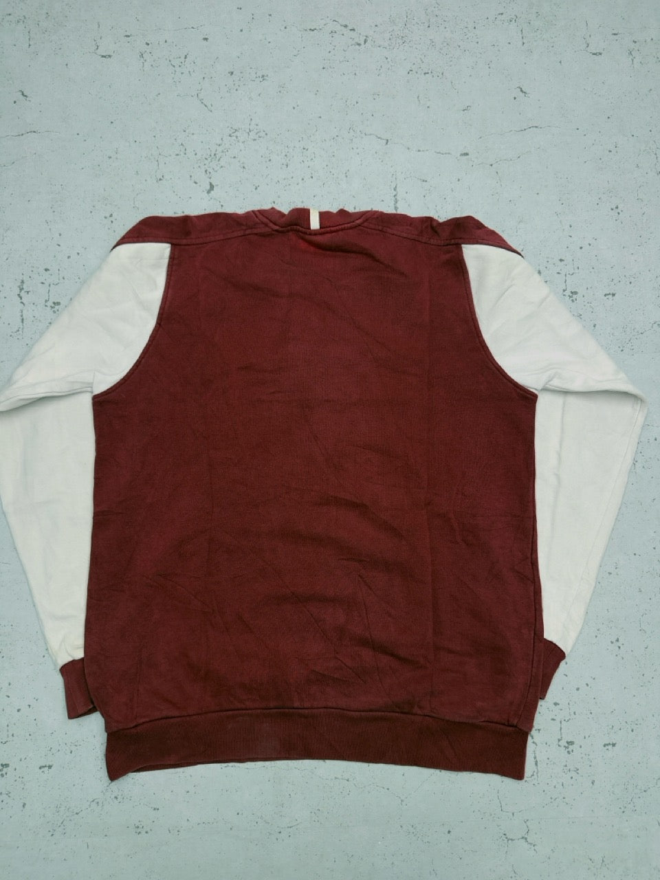 Adidas Big Logo Raglan Sweatshirt bordeaux creme Zustand Detail ausgewaschene Farbe